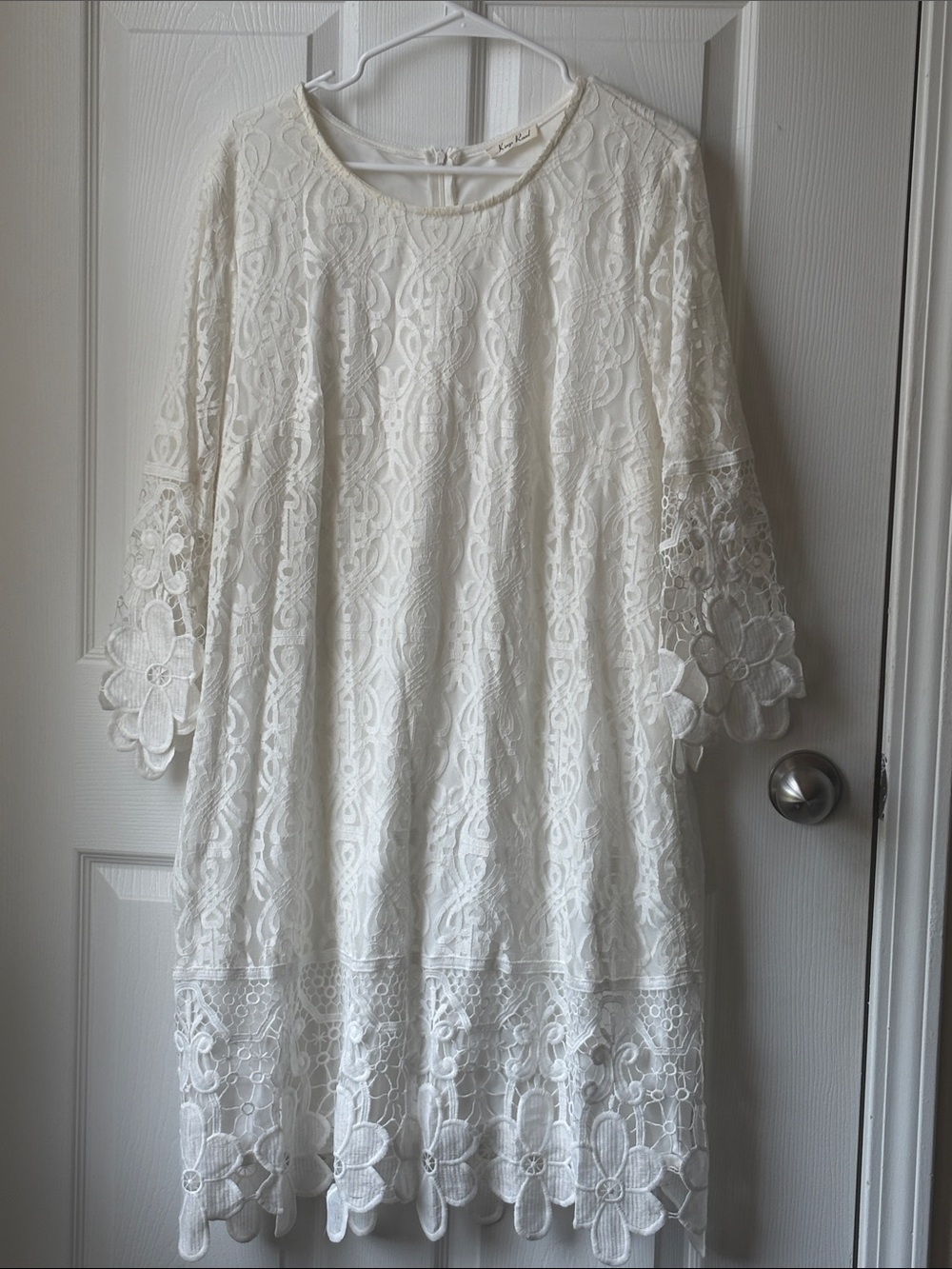 Ivory Lace Bell-Sleeve Midi Dress by Unknown